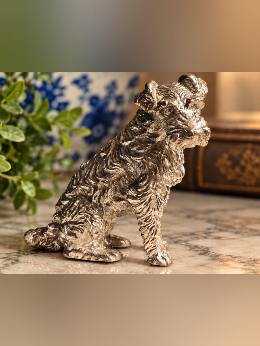 Heavy Pewter Dog Figurine – Detailed Seated Terrier/Scottie – Vintage decor